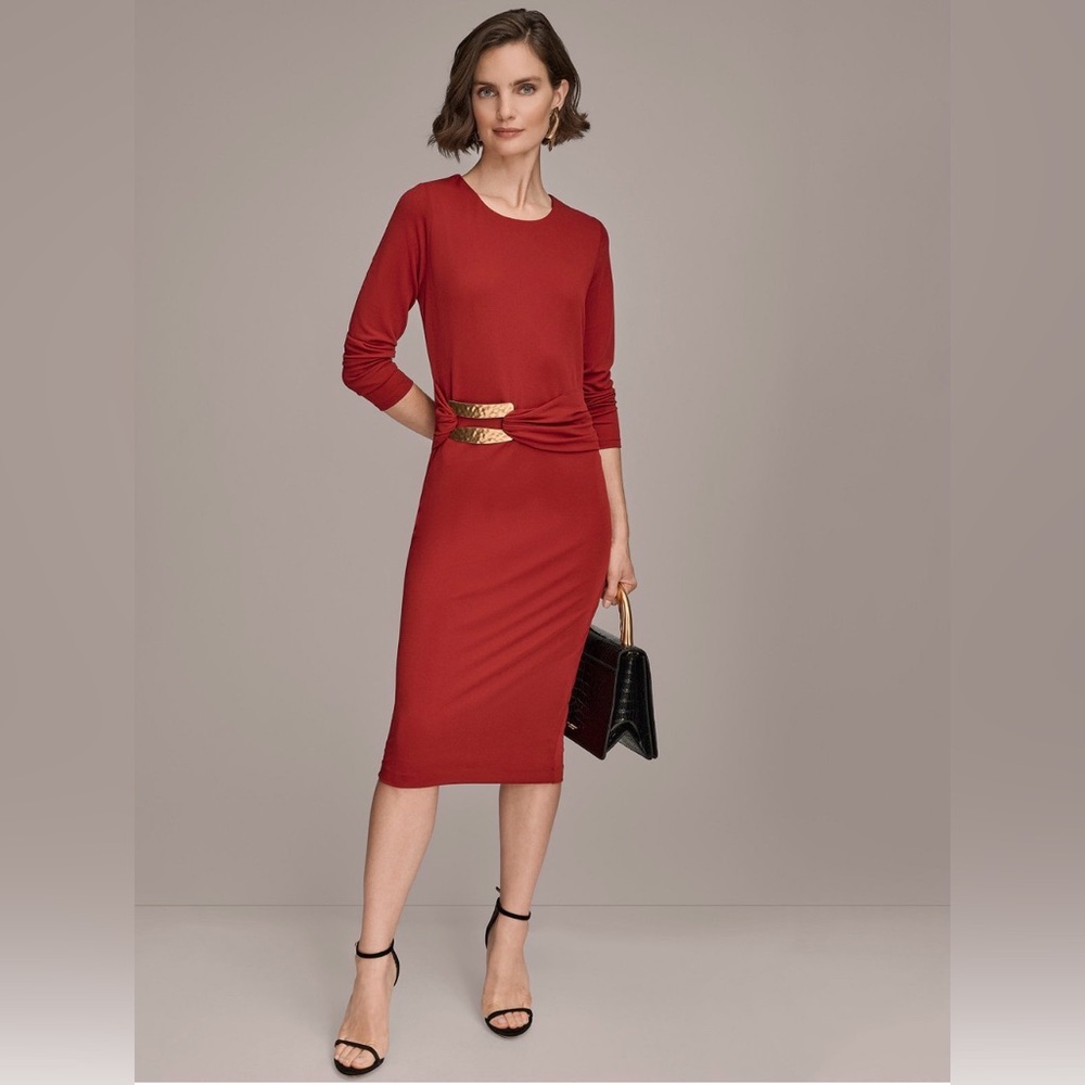 NWT Donna Karan Women's Long Sleeve Wrap Dress. XLARGE. Metropolitan Red